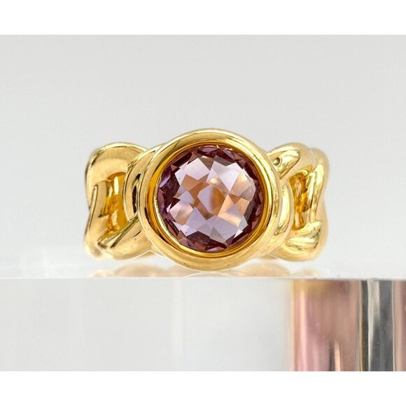 RARE Bella Oro Milor 14k Gold Overlay Resin Amethyst Chainlink Vintage Ring sz 9 - Picture 1 of 10